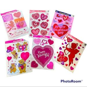 Lot Of 6~Valentine's Day Cupid Happy Valentine's Day Glitter Window Clings Sheet